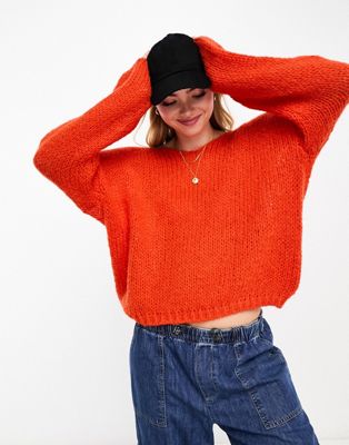 Оранжевый текстурированный вязаный свитер с v-образным вырезом Vero Moda VERO MODA