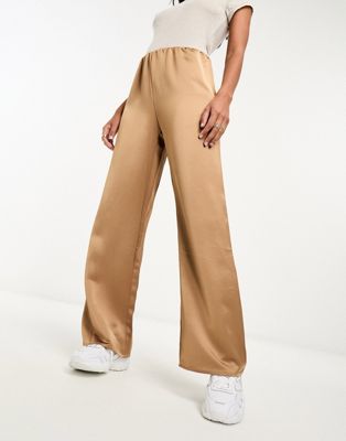Коричневые широкие брюки с эластичной резинкой на талии Mango MANGO