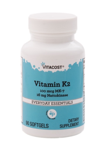 Витамин K2 100 мкг MK-7 с Наттокиназой - 90 капсул - Vitacost Vitacost