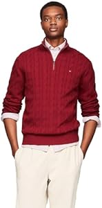 Tommy Hilfiger Men's Signature Cable Kint Quarter Zip Pullover Sweater 2024 Collection Tommy Hilfiger