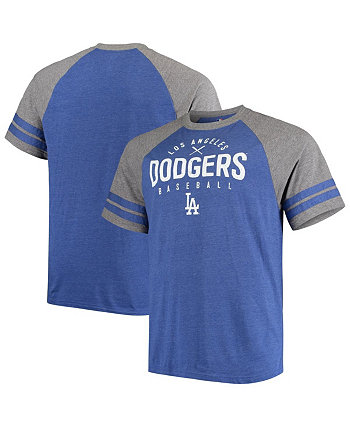 Мужская меланжевая футболка Royal Los Angeles Dodgers Big & Tall с двумя полосками реглан Tri-Blend Profile