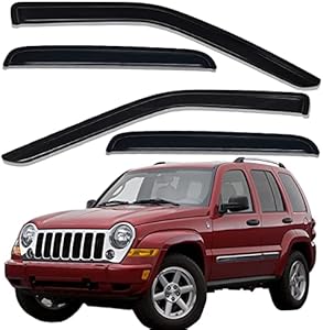 Lightronic WV94428 Outside-Mount Side Window Visor Deflector Rain Guard, Dark Smoke, 4-Pieces Set, Fits 2002-2007 Jeep Liberty Lightronic