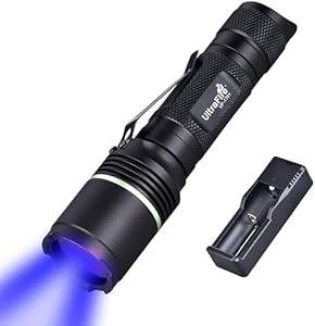 ULTRAFIRE UV Flashlight 365nm LED Blacklight, UV Black Filter, Single Mode Ultraviolet Flashlight for Curing UV Glue, Pet Urine Stain, Leak Detector, Fluorescence, Scorpion ULTRAFIRE