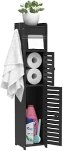 Bathroom Storage Cabinet for Small Space with Doors and Shelves, Narrow Bathroom Cabinet, Waterproof 4-Tiers Toilet Paper Storage, Bathroom Organizer for Corner, Accommodate Mega Rolls(Frosted Black) WODETREE