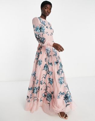 Светло-розовое платье макси с открытой спиной и цветочной вышивкой ASOS EDITION ASOS EDITION