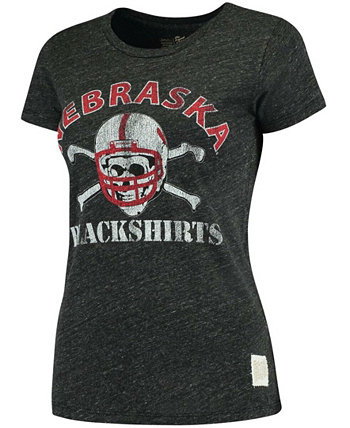 Женская футболка с круглым вырезом Nebraska Huskers Tri-Blend Blackshirts с мелким принтом Original Retro Brand