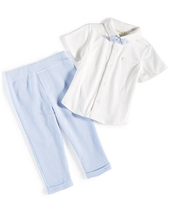 Рубашка с бантом на пуговицах и брюки вафельного цвета для маленьких мальчиков, комплект из 2 предметов, созданный для Macy's First Impressions