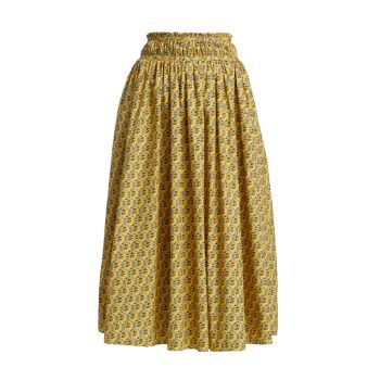 Pooja Printed Cotton Midi-Skirt Rhode