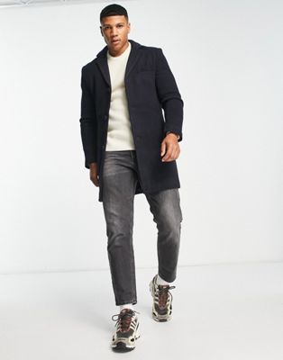 Only & Sons wool mix overcoat in navy Only & Sons