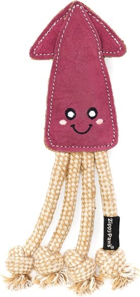 ZippyPaws EcoZippy Suede & Rope Buddies Squid Dog Plush Toy, Purple Zippypaws