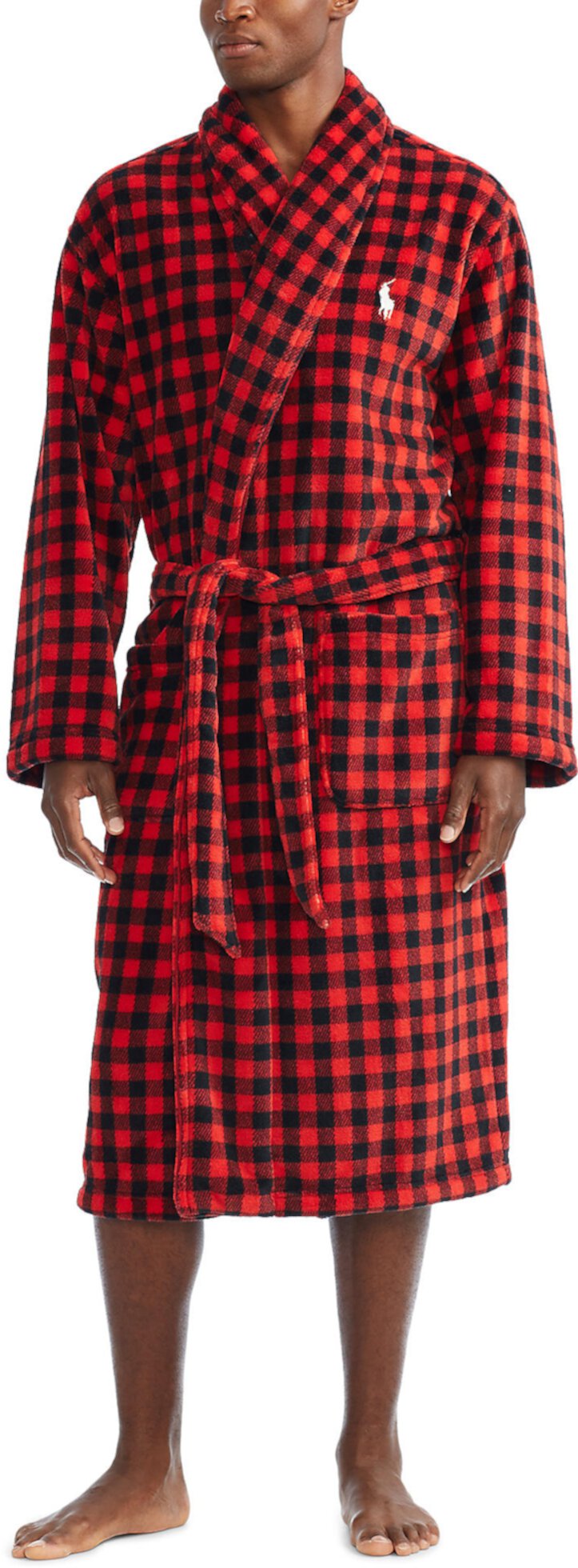 Плюшевый халат с длинным рукавом из микрофибры с шалевым воротником Polo Ralph Lauren