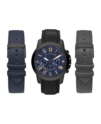 Мужские аналоговые часы с черным ремешком 44 мм с черным, серым и темно-синим сменными ремешками American Exchange