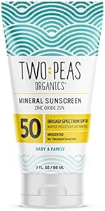 All Natural Organic SPF 50 Sunscreen Lotion - Coral Reef Safe - Baby, Kid & Family Friendly - Chemical Free Mineral Based Formula - Waterproof & Unscented – 3oz Two Peas Organics