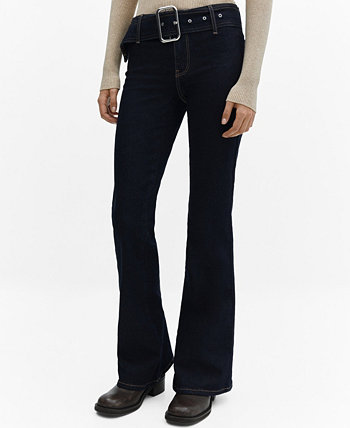 Женские расклешенные джинсы с поясом MANGO