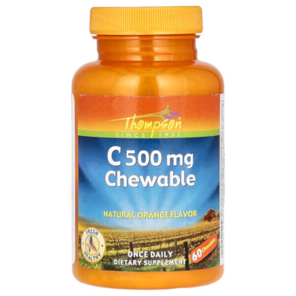 C Chewable, Натуральный апельсин, 500 мг, 60 жевательных таблеток Thompson