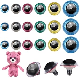 120 Pcs Large Safety Eyes 6 Sizes 16/18/20/22/24/26 mm Stuffed Animal Eyes Glitter Safety Eyes Plastic Craft Crochet Eyes Doll Eyes with Washers for DIY Puppet Bear Crafts Doll Making Supplies Divina Vitae