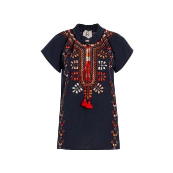 Rose Hand-Embroidered Cotton Short-Sleeve Top Figue