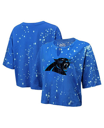 Женская синяя укороченная футболка с рваным рисунком Carolina Panthers Bleach Splatter Notch Neck Majestic