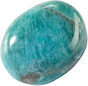 KALIFANO Amazonite Palm Stone with Healing & Calming Effects - AAA Grade High Energy Amazonita Worry Stone with Information Card - Reiki Crystal Used for Intuition (Family Owned and Operated) KALIFANO