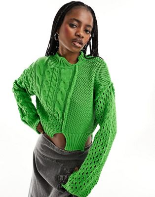 Зеленый укороченный свитер смешанной строчки с разрезными деталями ASOS DESIGN ASOS DESIGN