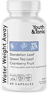 Youth & Tonic Natural Water Weight Away Pills for Belly Bloating Swelling & Water Retention - Herbal Diuretic Supplement for Women & Men - 60 Capsules (Капсулы) with Potassium Caffeine Free Youth & Tonic