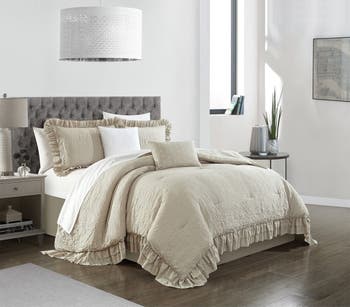 Kinslee Washed Crinkle Design с оборчатым фланцем King Comforter Set - Бежевый - Набор из 5 предметов CHIC