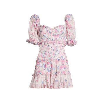 Ярусное присборенное мини-платье с цветочным принтом HEMANT & NANDITA