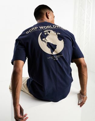 Темно-синяя объемная футболка с мировым принтом Only & Sons Only & Sons
