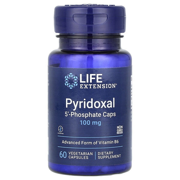 Пиридоксаль 5'-фосфатные капсулы, 100 мг, 60 вегетарианских капсул Life Extension