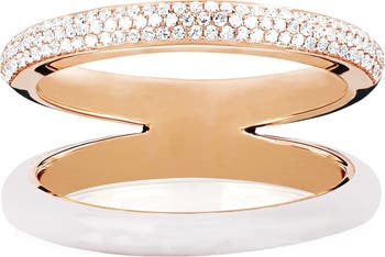Двухцветное кольцо с бриллиантом и белой эмалью с разрезом - 0,29 карата EF Collection