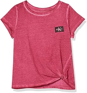 Calvin Klein Girls' Short Sleeve Logo T-Shirt with Front Tie Knot and Tagless Interior Calvin Klein