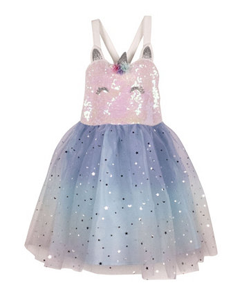 Платье-пачка из фольги с эффектом омбре и единорогом для девочек для малышей Pink & Violet