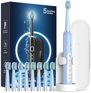 Rtauys M5 Sonic Electric Toothbrush for Adults - Rechargeable Electric Toothbrush with 8 Brush Heads & Travel Case,Power Electric Toothbrush with Holder, 3 Hours Charge for 120 Days - Black Rtauys