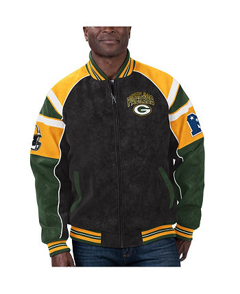 Мужская черная университетская куртка Green Bay Packers из искусственной замши реглан с молнией во всю длину G-III Sports