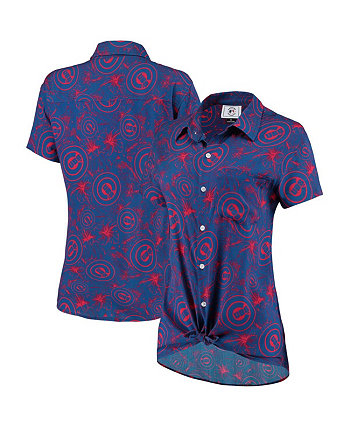 Women's Royal, Red Chicago Cubs Tonal Print Button-Up Shirt FOCO