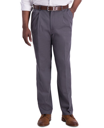 Мужские брюки цвета хаки со складками классического кроя без железа премиум-класса HAGGAR
