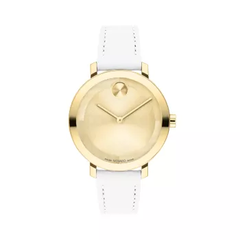 Bold Evolution 2.0 Goldtone Stainless Steel &amp; Leather Strap Watch/34MM Movado