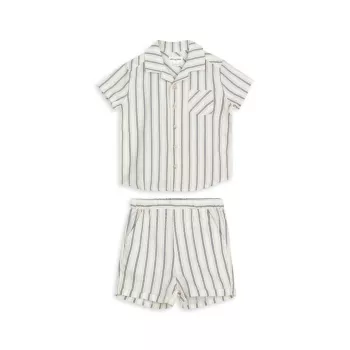 Baby Boy's Striped Linen-Blend Short-Sleeve Shirt &amp; Shorts Set Miles the Label