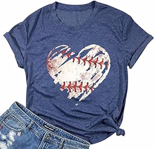 Baseball Shirts Women Baseball Mom Tshirt Baseball Heart Graphic Tee Game Day Gifts Funny Short Sleeve Tops Lotucy