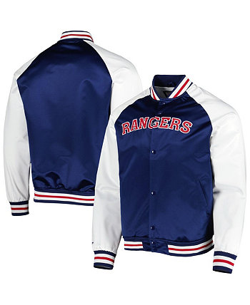 Мужская сине-белая атласная куртка New York Rangers Primetime с регланами на застежках Mitchell & Ness