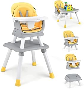 BABY JOY Baby High Chair, 8 in 1 Convertible Highchair for Babies & Toddlers | Booster Seat | Table and Chair Set | Building Block Table | Toddler Chair with Safety Harness, Removable Tray (Chevron) BABY JOY