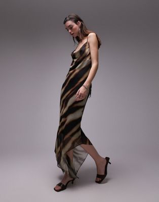 Прозрачное платье-комбинация миди с полосками омбре Topshop нейтрального цвета TOPSHOP