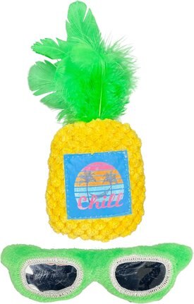 Multipet Margaritaville Sunglasses & Pineapple Plush Cat Toy with Catnip, Multicolor, 5.75-in Multipet