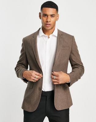 Светло-коричневый пиджак с узором «елочка» ASOS DESIGN Wedding ASOS DESIGN