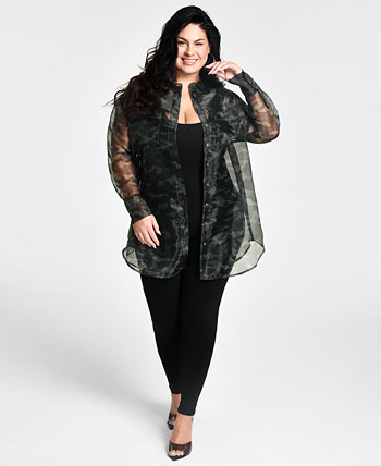 Модная рубашка оверсайз из органзы с камуфляжным принтом больших размеров Nina Parker