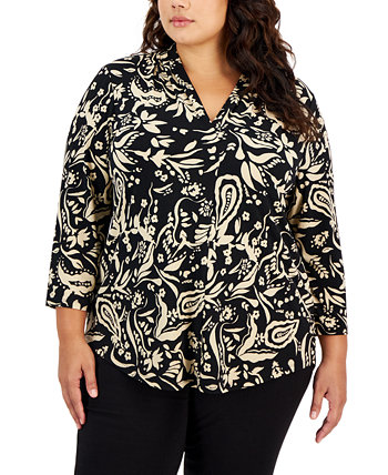 Plus Size Garden Print V-Neck Top, Created for Macy's J&M Collection
