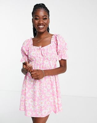 Чайное мини-платье Influence с принтом розовых ромашек Influence
