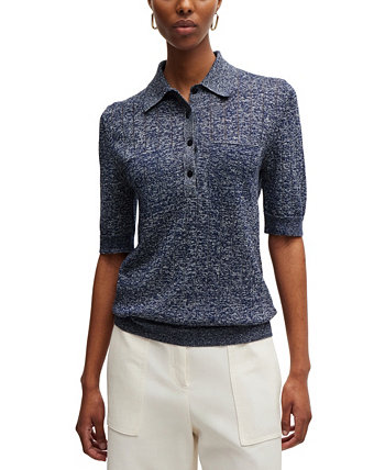 Women's Polo Collar Linen-Blend Sweater BOSS