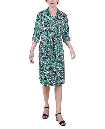 Женское платье-рубашка с длинными рукавами 3/4 и поясом NY Collection