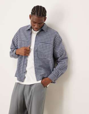 ASOS DESIGN oversized boxy flannel shirt in blue check Asos Design